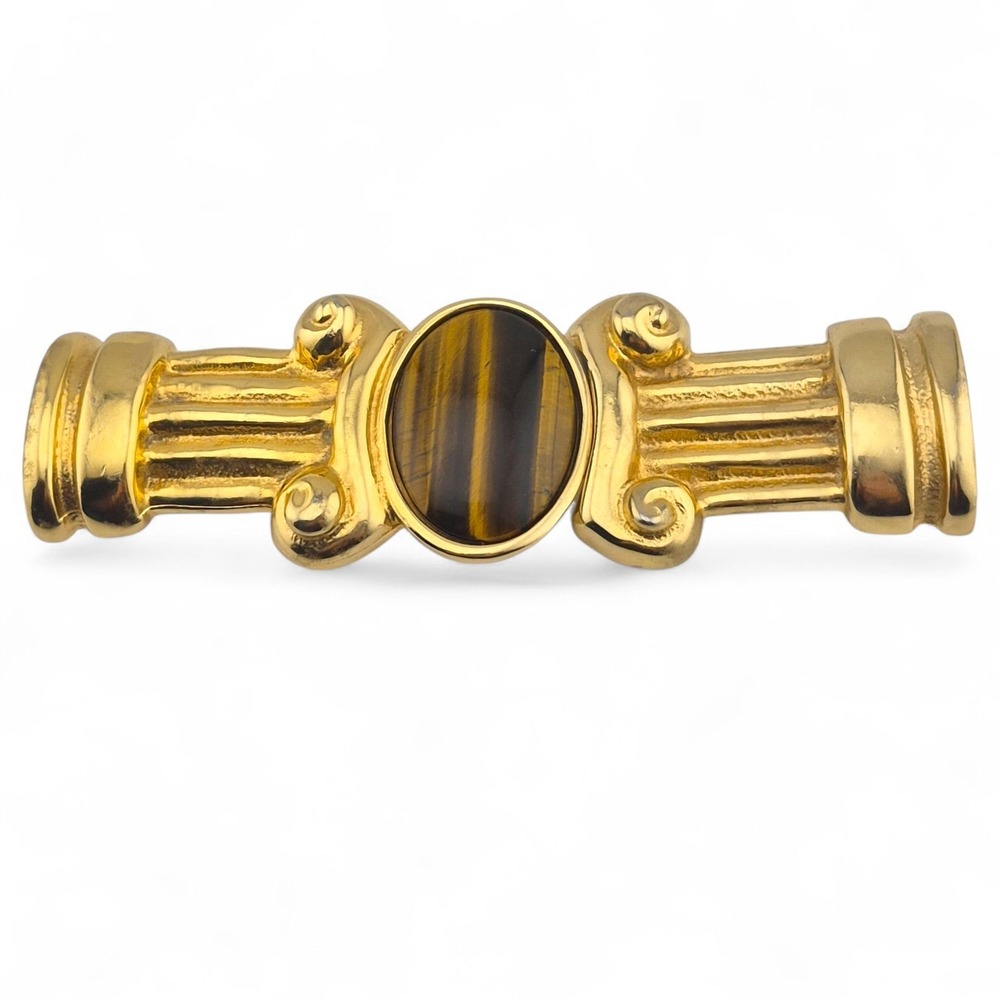 Vintage 1986 Salinas Collection Tigers Eye Gold Tone Column Belt Buckle